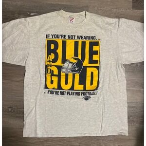 Jerzees Mens XL T Shirt Blue and Gold Football Graphic Tee Made in USA